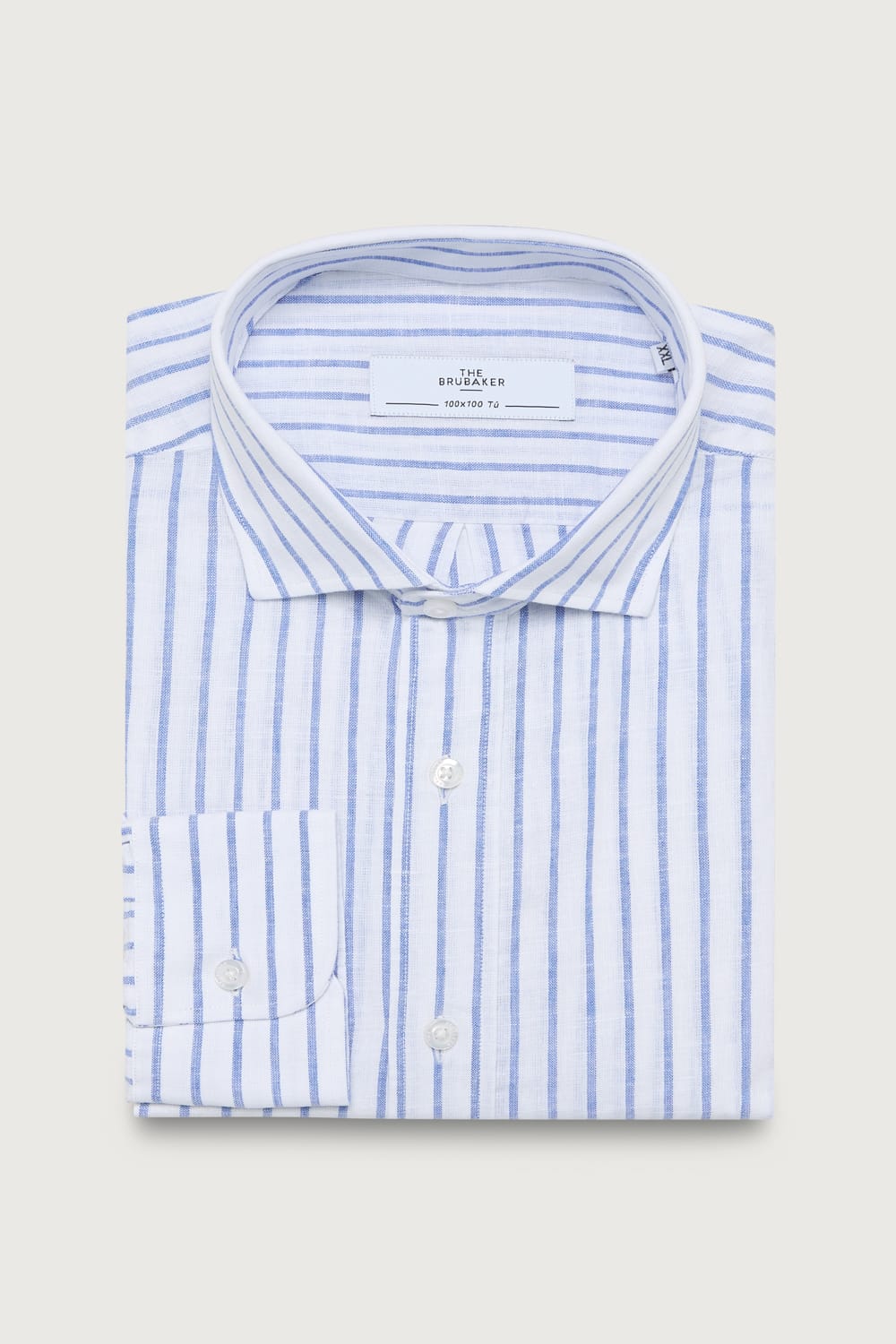 The Cotton Linen Camisa Fondo Blanco Raya Azul