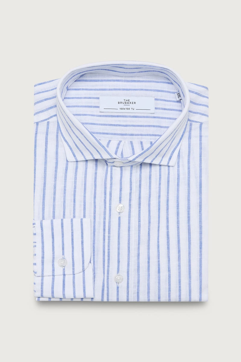 The Cotton Linen Camisa Fondo Blanco Raya Azul-zoom-