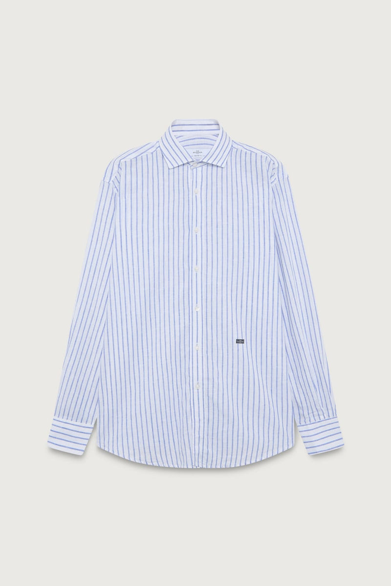 The Cotton Linen Camisa Fondo Blanco Raya Azul-zoom-