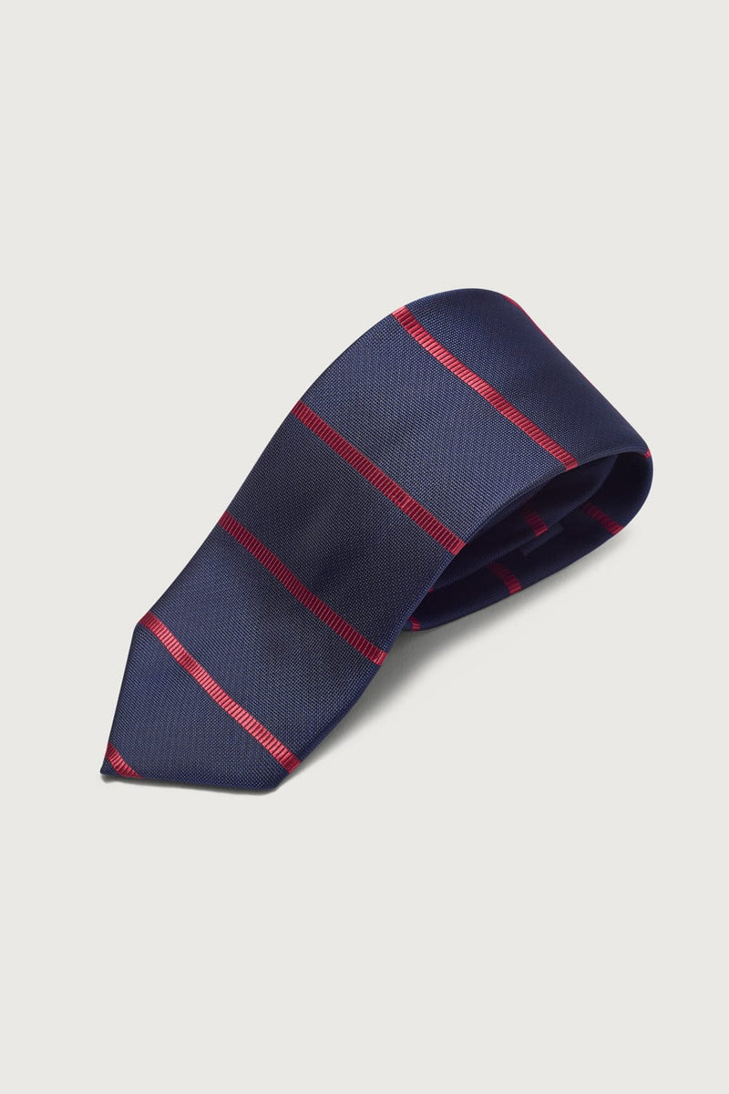 The Special Silk Tie Azul Marino Rayas Rojas-zoom-