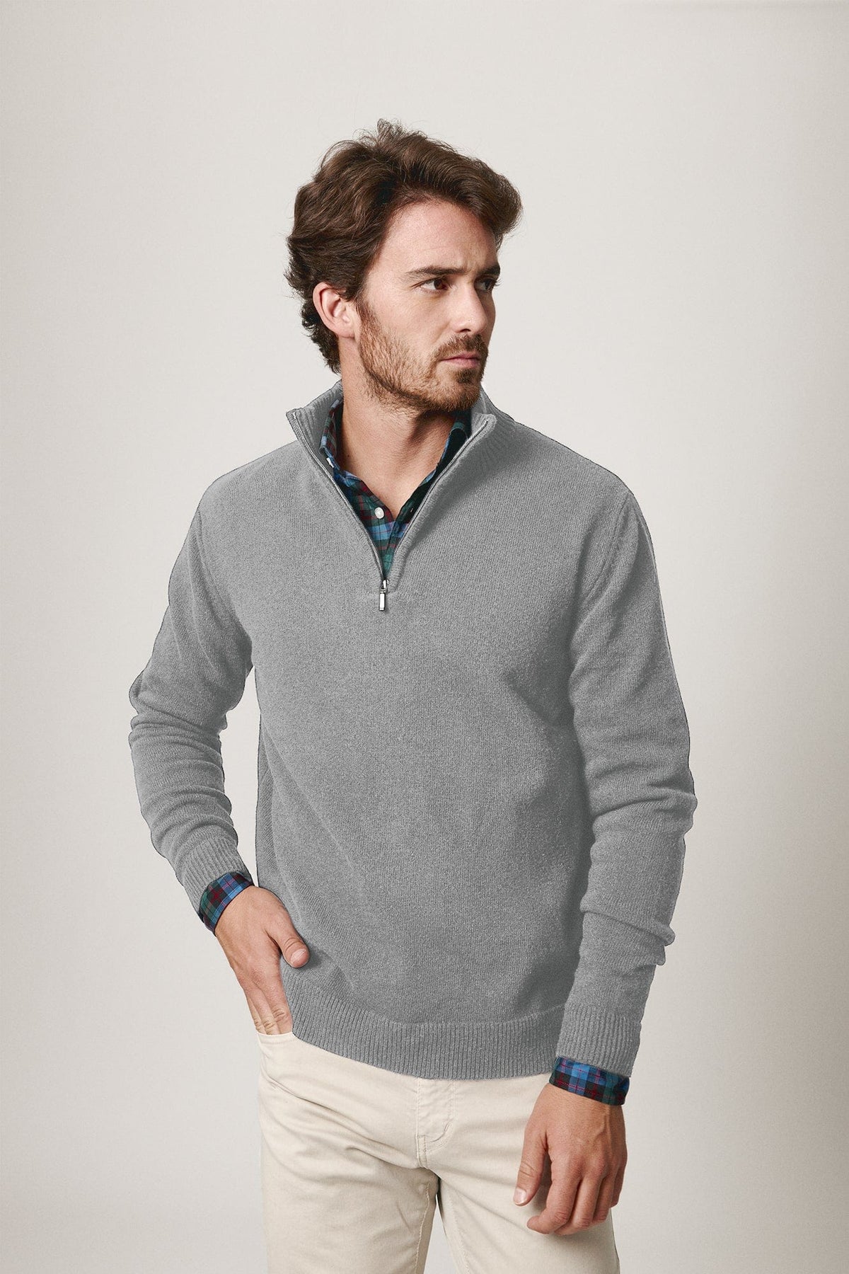The Lambswool HalfZip Gris Huesca-zoom-1