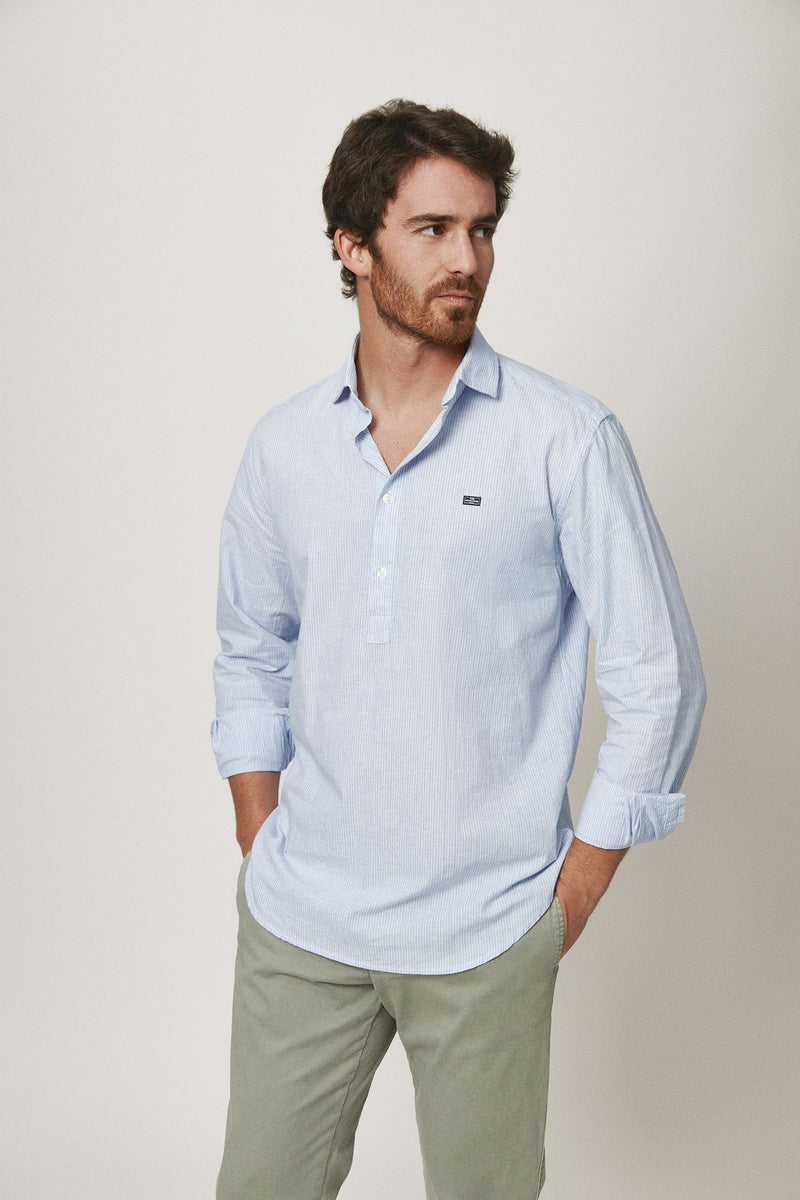The Cotton Linen Polera Celeste Raya Fina-zoom-
