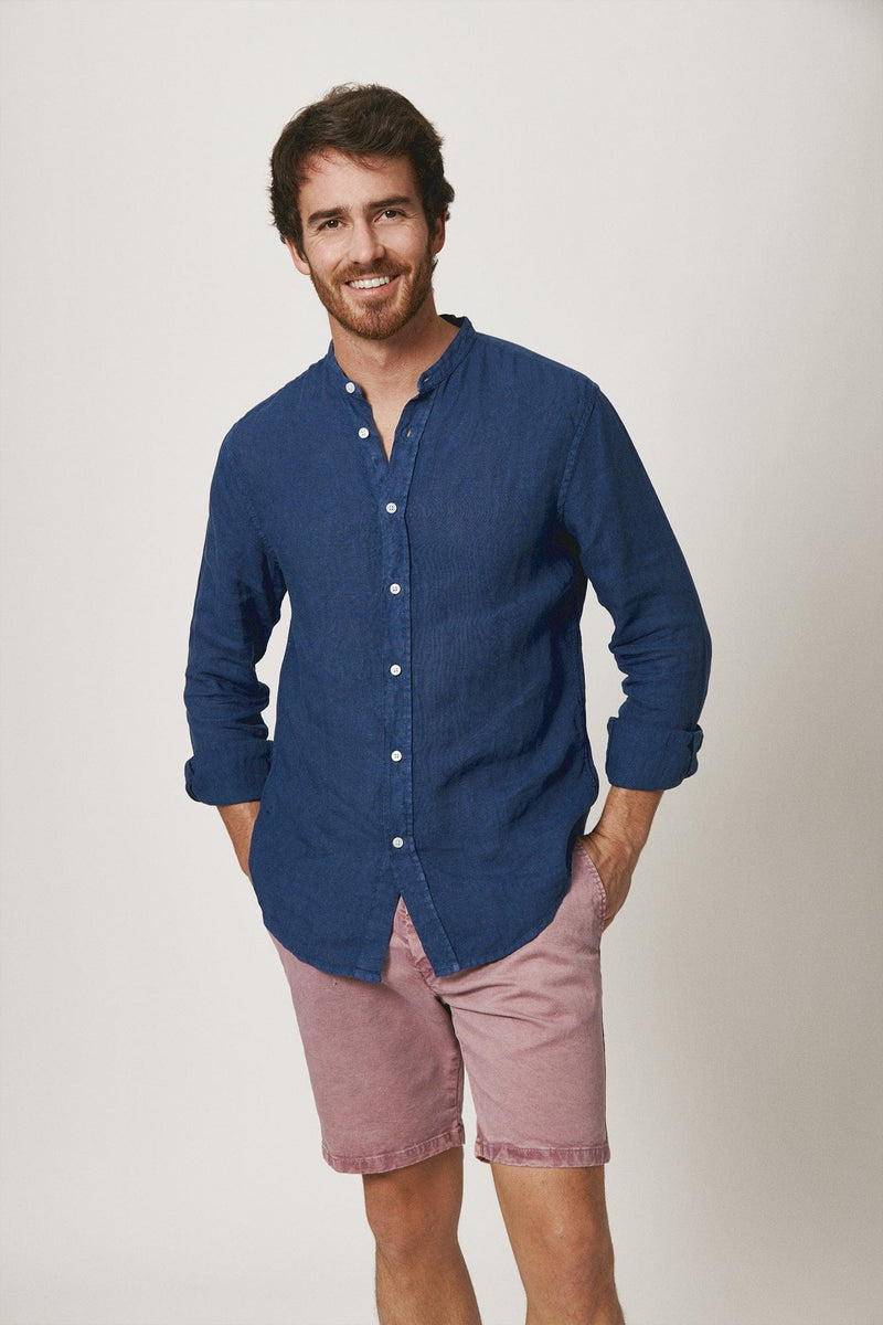 The Lino Camisa Cuello Mao Azul-zoom-