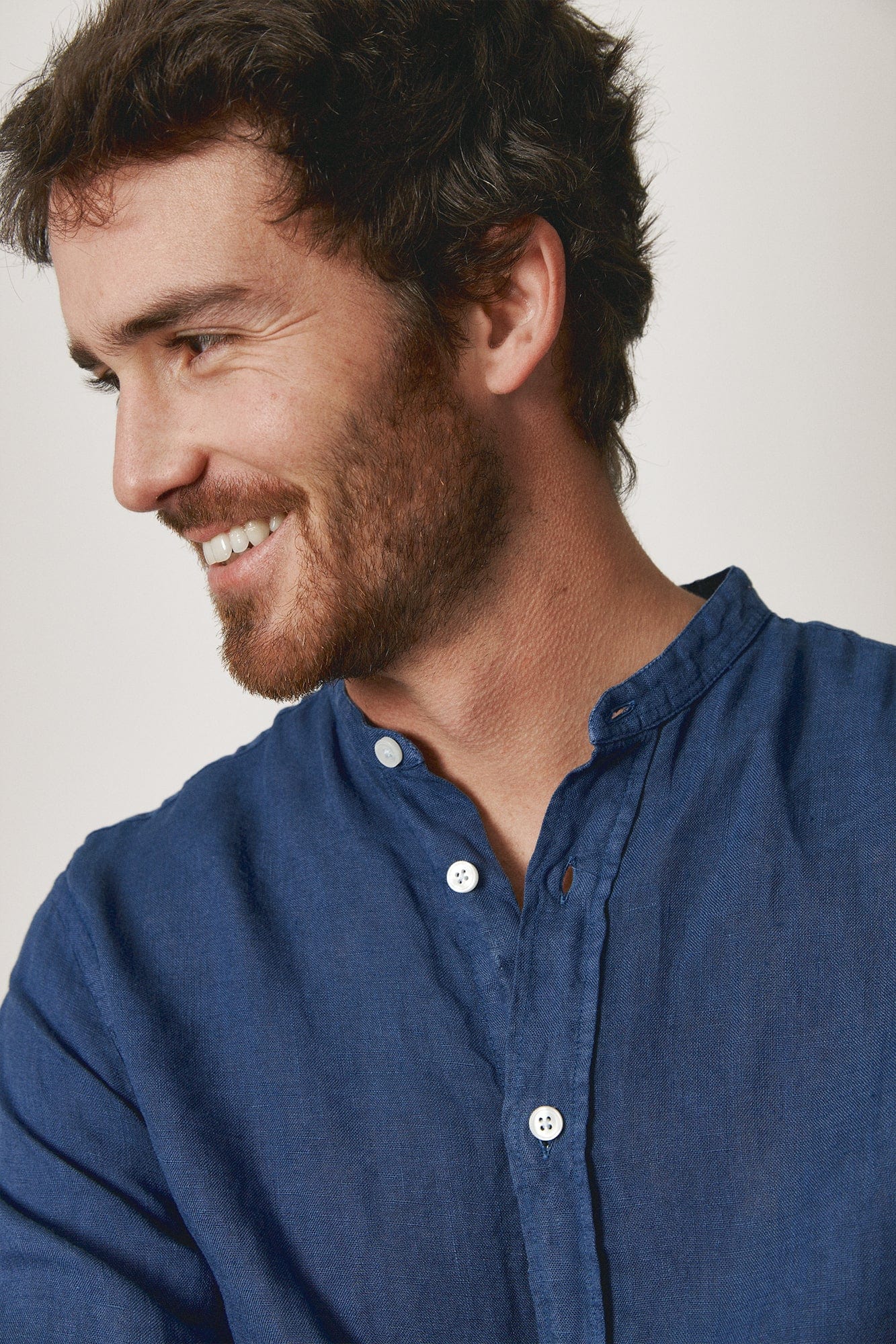 The Lino Camisa Cuello Mao Azul-1
