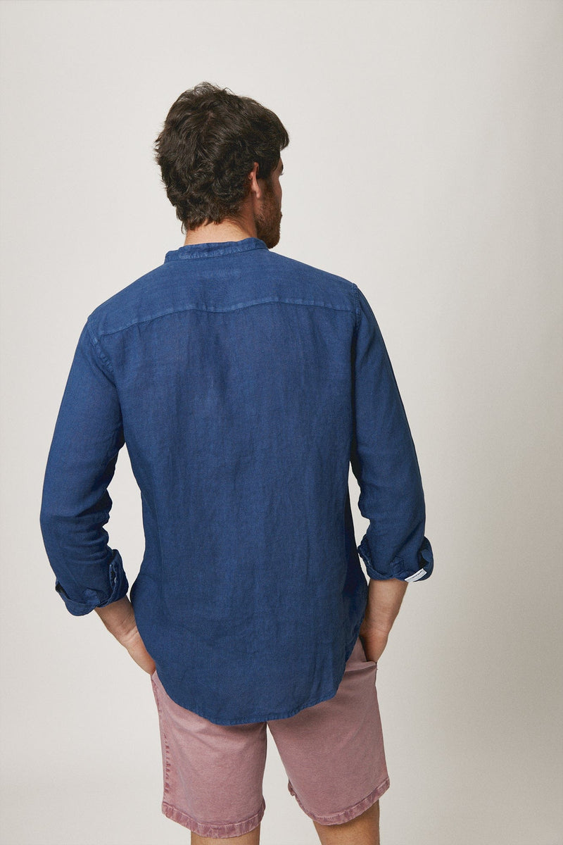 The Lino Camisa Cuello Mao Azul-zoom-