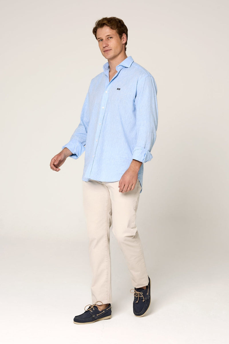 The Cotton Linen Camisa Azul Claro-zoom-