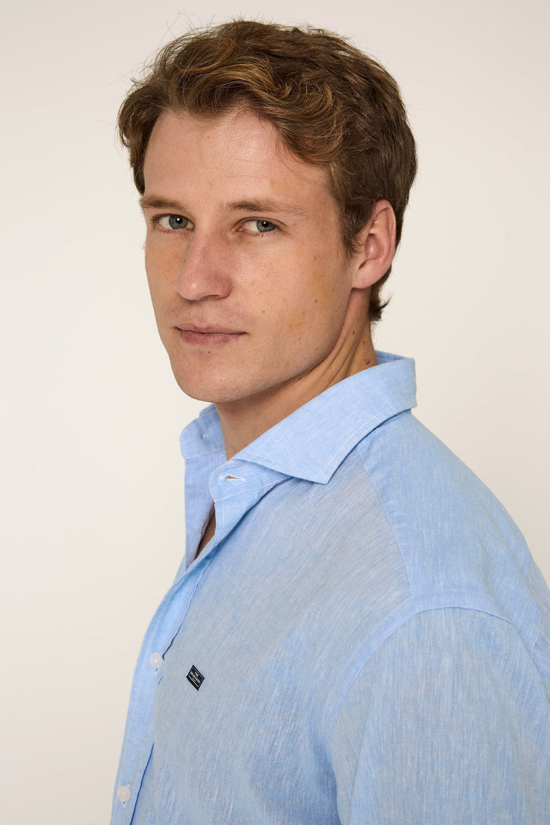 The Cotton Linen Camisa Azul Claro-zoom-