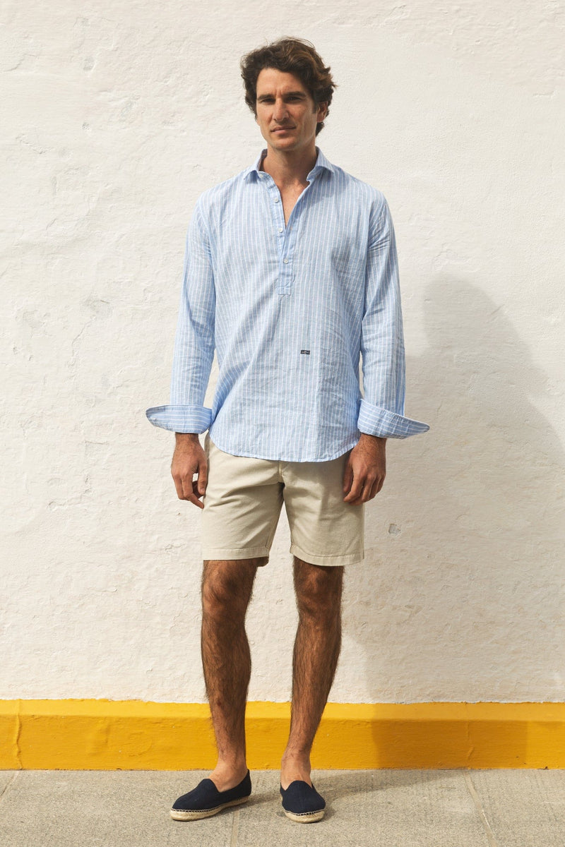 The Cotton Linen Polera Azul Raya Blanca-zoom-