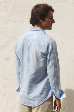 The Cotton Linen Camisa Fondo Blanco Raya Azul