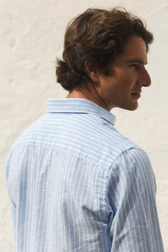 The Cotton Linen Camisa Fondo Blanco Raya Azul